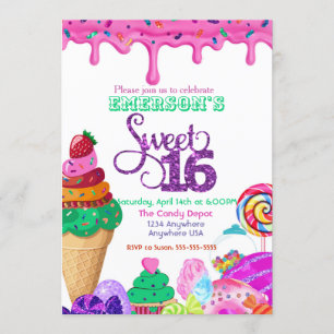 Süße 16, Candyland, Candy Süßigkeiten Donut Einladung
