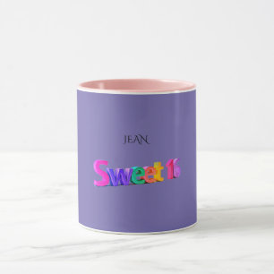 Süße 16 Combo Tasse/individuelle Name. Lila/rosa. Tasse