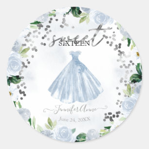 Süße 16 Dusty Blue Blumenkleid Runder Aufkleber