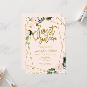 Süße 16 Einladung Goldfolie Rosa Errötend Floral