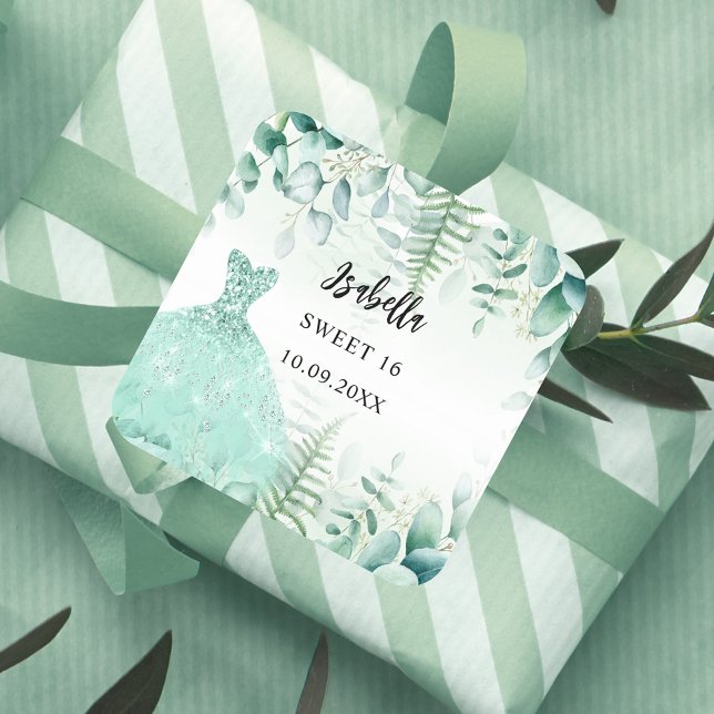 Süße 16 Eukalyptus-Grünwälder Quadratischer Aufkleber (Von Creator hochgeladen)