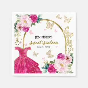 Süße 16 Florale Hot Pink Kleid Schmetterling Serviette
