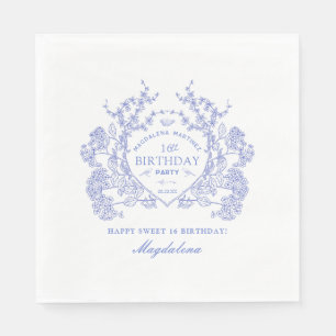 Süße 16 Französisch Blau Florale Krone Custom Serviette