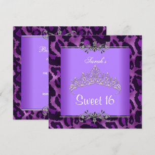 Süße 16. Geburtstags-Tiara mit lila Leopard und Si Einladung