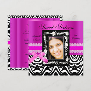 Süße 16. Geburtstagsfeier Hot Pink Schwarz Zebra Einladung