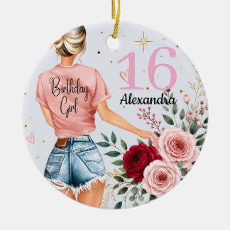 Süße 16. Geburtstagsfeier Mädchen Benutzerdefinier Keramik Ornament