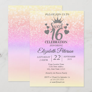 Süße 16 Glitter Farbige Bokeh Ombre, Tiara Einladung