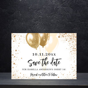 Süße 16 Goldballons Glitzer Save the Date Ankündigungspostkarte