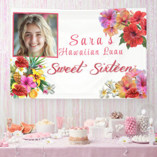 Süße 16 Hawaiian Luau Hibiskus Plumerie Banner