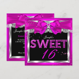 Süße 16 Heiße Pink Glitter Glam Geburtstagsfeier Einladung