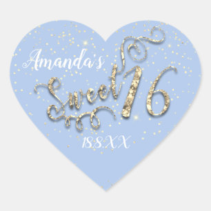 Süße 16. Herz Glitter Konfetti Rauchblau Herz-Aufkleber