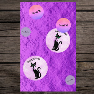 Süße 16 Hübsche schwarze Katze Rosa Schleife Rosa Konfetti