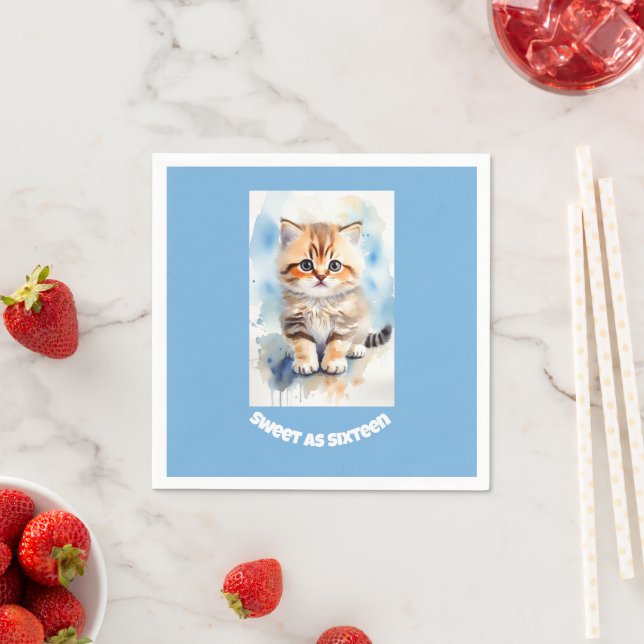 Süße 16 Katze Bild Text Blau Serviette (Beispiel)