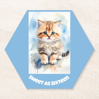 Süße 16 Katze Bild Text Blau Untersetzer