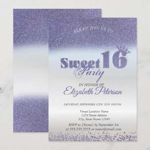 Süße 16 Lila Glitter Bokeh Ombre, Glitter Tiara Einladung