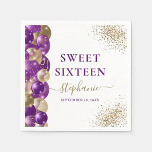 Süße 16 Lila Gold Glitzer Ballon Serviette
