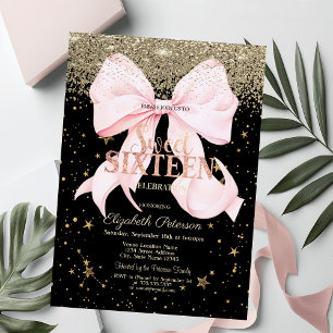 Süße 16 mit rosa Schleife, goldenen Diamanten und  Einladung