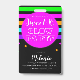 Süße 16 Neon Glow Party Geburtstag Ausweis ID Abze