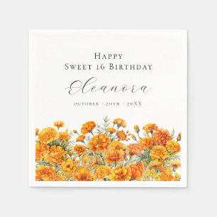 Süße 16 Oktober-Geburtsmonatsblume Tagetes Serviette