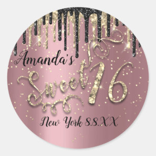 Süße 16. Party Glitter Gold Konfetti Rose Tropfen Runder Aufkleber