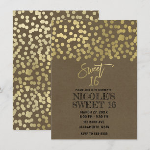 Süße 16 Party Goldfolie Modern Chic Rustikal Kraft Einladung