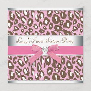 Süße 16. Party mit Rosa Leopard Einladung