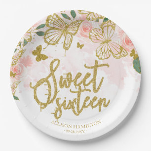 Süße 16 Party Papierplatte Rosa Schmetterling Flor Pappteller