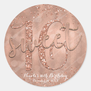 Süße 16-Party Pink-Roségold Glamour-Geschenk Runder Aufkleber