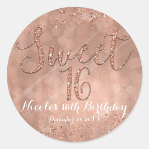 Süße 16-Party Pink-Roségold Glamour-Geschenk Runder Aufkleber
