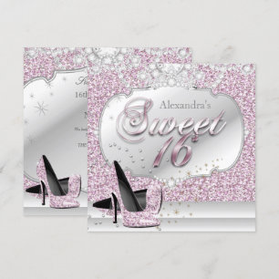 Süße 16 Pink Glitter Glamour Geburtstagsfeier Einladung