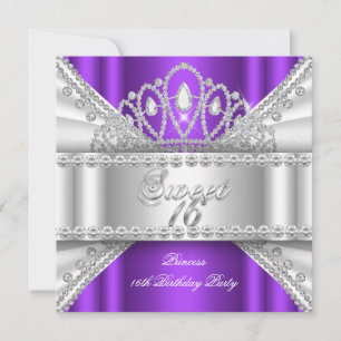 Süße 16 Prinzessin Lila Weiße Diamant Tiara Einladung