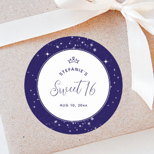 Süße 16 Prinzessin Tiara Krone Navy Blau Geburtsta Runder Aufkleber