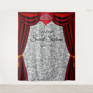 Süße 16 Prinzessin Tiara Roter Vorhang Silber Glit Wandteppich