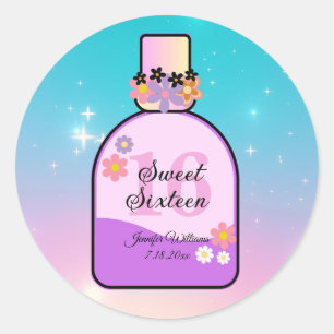 süße 16 Retro Parfüm Flasche pink lila gürtlich Runder Aufkleber