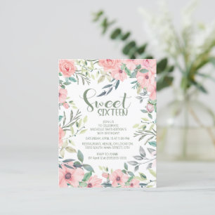 Süße 16 rosa Blüten mit salbeigrünen Blättern Postkarte