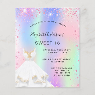 Süße 16 rosa holografische Einladung zum Kleid Flyer