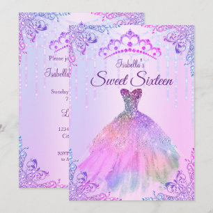 Süße 16 Rosa Lila Flieder Silber Perlen Kleid Einladung
