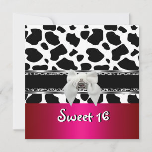 Süße 16 Rosa Silber Schwarz Weiß Kuh Leopard Einladung