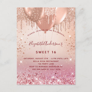 Süße 16 Rose Goldbarren Rosa Ballons Haushaltseinl Einladungspostkarte