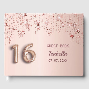 Süße 16 Rose goldene Sterne rosa Gästebuch