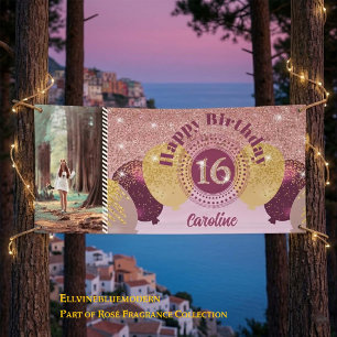 Süße 16 Roségold Glitterballon-Parade-Foto Banner