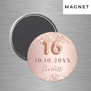 Süße 16 roségoldfarbene Röte Glitter Save-the-Date Magnet