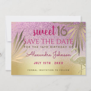 Süße 16 Save The Date Flamingo Rosa und Gold