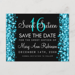 Süße 16 Save the Date türkisfarbene Party Glitzern Ankündigungspostkarte