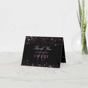 Süße 16 Schwarz Pink Glitzer Dankeschön-Karte Dankeskarte