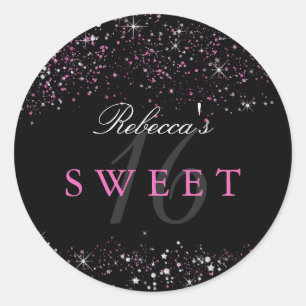 Süße 16 Schwarz Rosa Glitzer Aufkleber