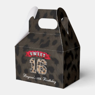 Süße 16 Schwarz-Rot-Leoparden-Druck Partygeschenke Geschenkschachtel