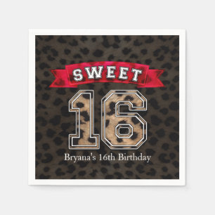 Süße 16 Schwarz- und Leopardenprint-Party Serviette