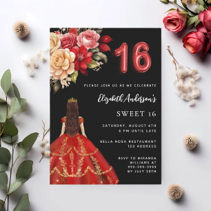 Süße 16 schwarze rote Blumenkleid Rosen Einladung