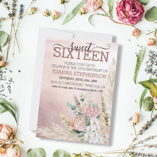 Süße 16 Sechzehn Geburtstagsfeier Pampas Gras Rosa Einladung